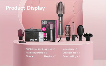 5-in-1 Hot Air Styling Comb Set Negative Ion Hair Dryer Brush with 5 Interchangeable Heads, for Home, Travel and Salon Hair Styling