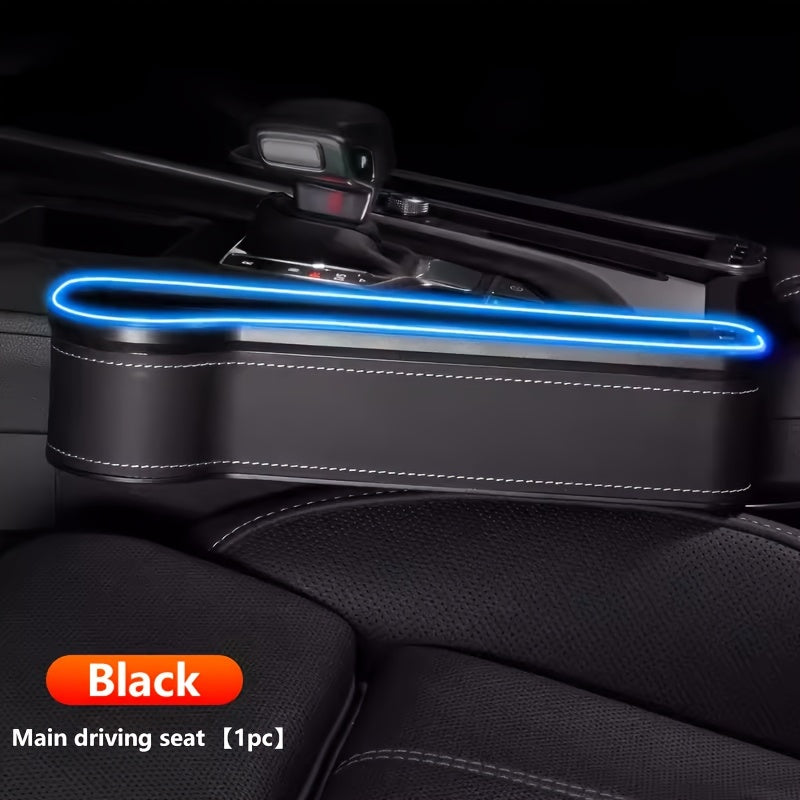 Black Lighted Seat-Gap Car Organizer with Phone Slot, USB Ports and Driver, Passenger or Pair Options