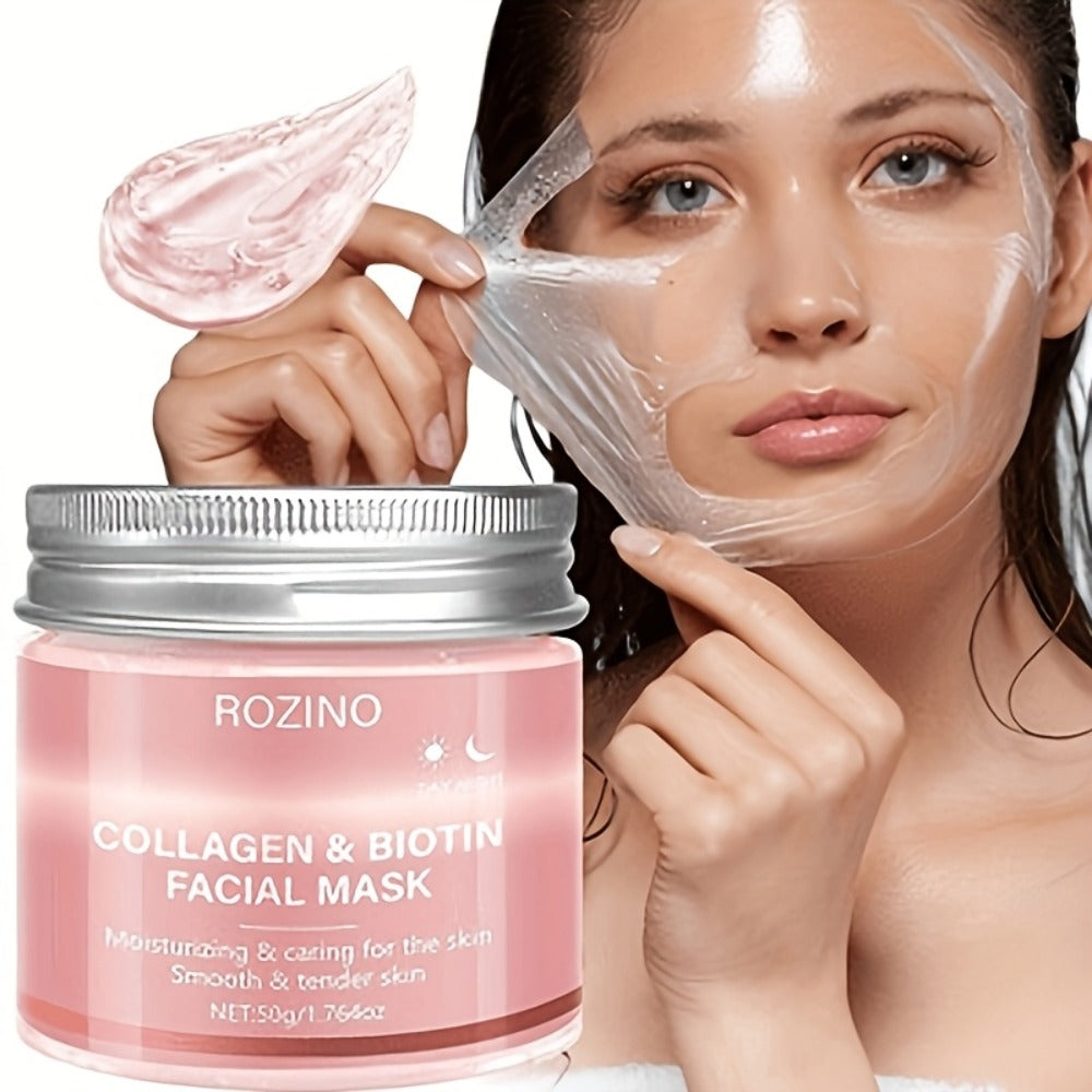 Face Mask, ROZINO Collagen and Biotin Gel Formula in a 50g Jar for Day or Night External Facial Use