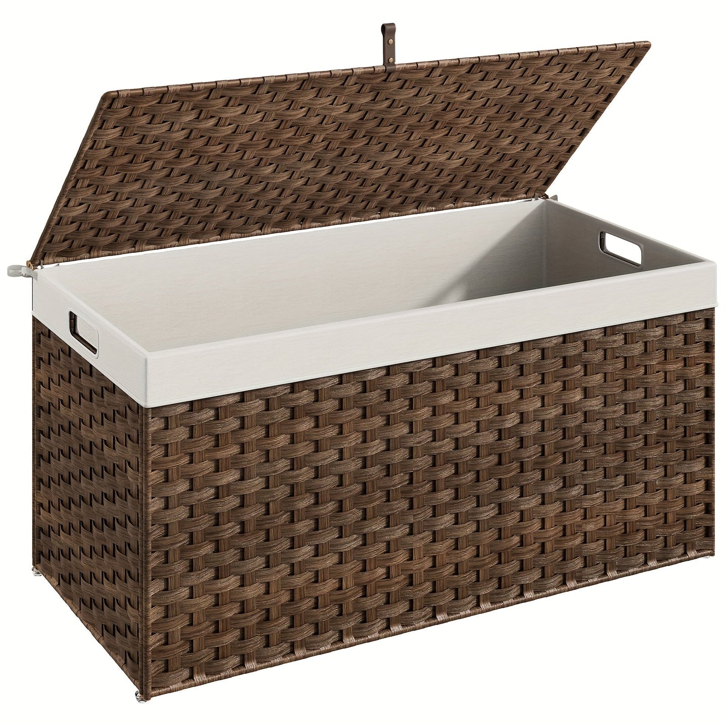 Large Wicker Storage Basket with Lid, Handles, Soft Lining, Metal Frame in a 220L Lidded Format