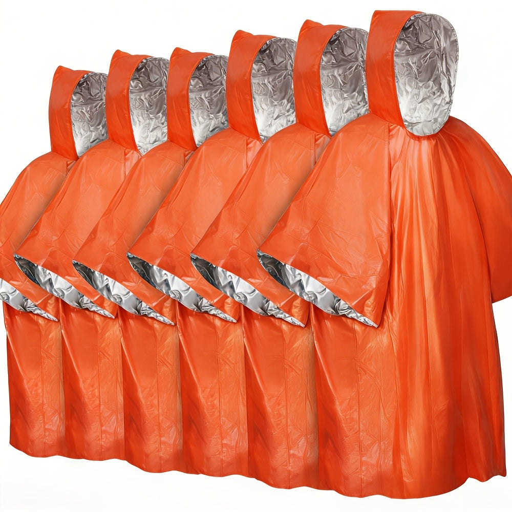 Emergency Mylar Survival Blanket Poncho 6-Pack | Waterproof Windproof Thermal Foil Space Blanket with Hood | Retains 90% Body Heat |