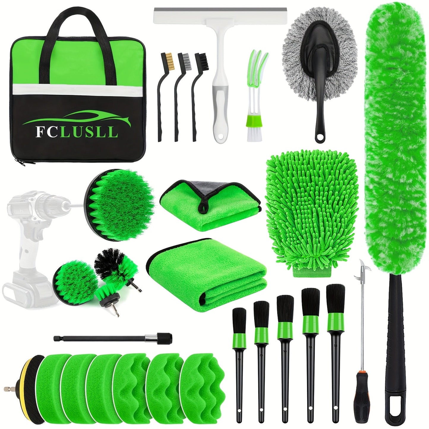 Car Cleaning Kit with Portable Vacuum Cleaner – 17/24/29/32/35pcs Interior Detailing Set with Windshield Cleaner
