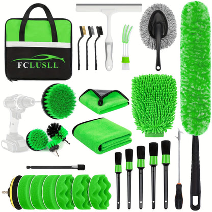 Car Cleaning Kit with Portable Vacuum Cleaner – 17/24/29/32/35pcs Interior Detailing Set with Windshield Cleaner