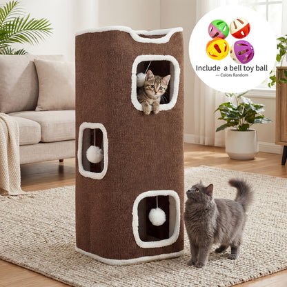 Cat Tree Tower Multi-Level Foldable Cat Condo for Indoor Cats – Scratch-Resistant Carpet, Hanging Bell Ball, Cozy Top Bed