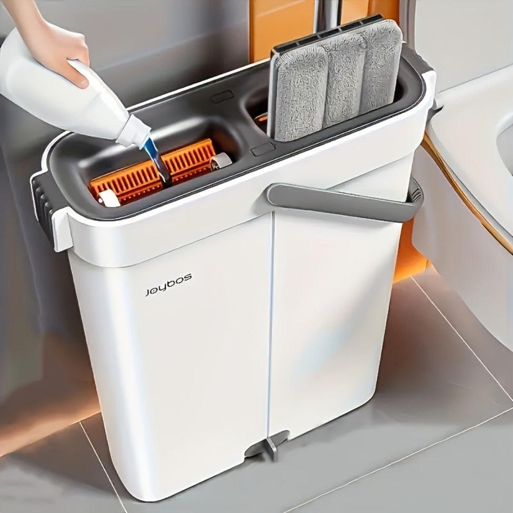 Flat Mop and Bucket System with Washable Reusable Microfiber Pads Dual Bucket Wringer Wet Dry Floor Mop for Hardwood Tile Marble Wall