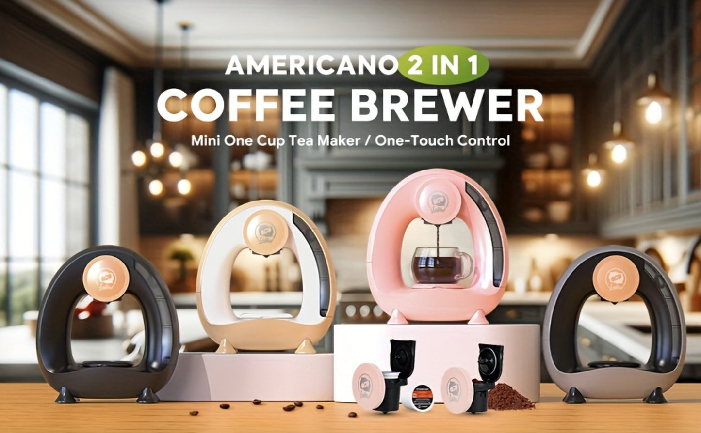 Compact Single-Serve Coffee Maker for Pods, Grounds or Tea with 4-8oz Serving Label and Four Colors