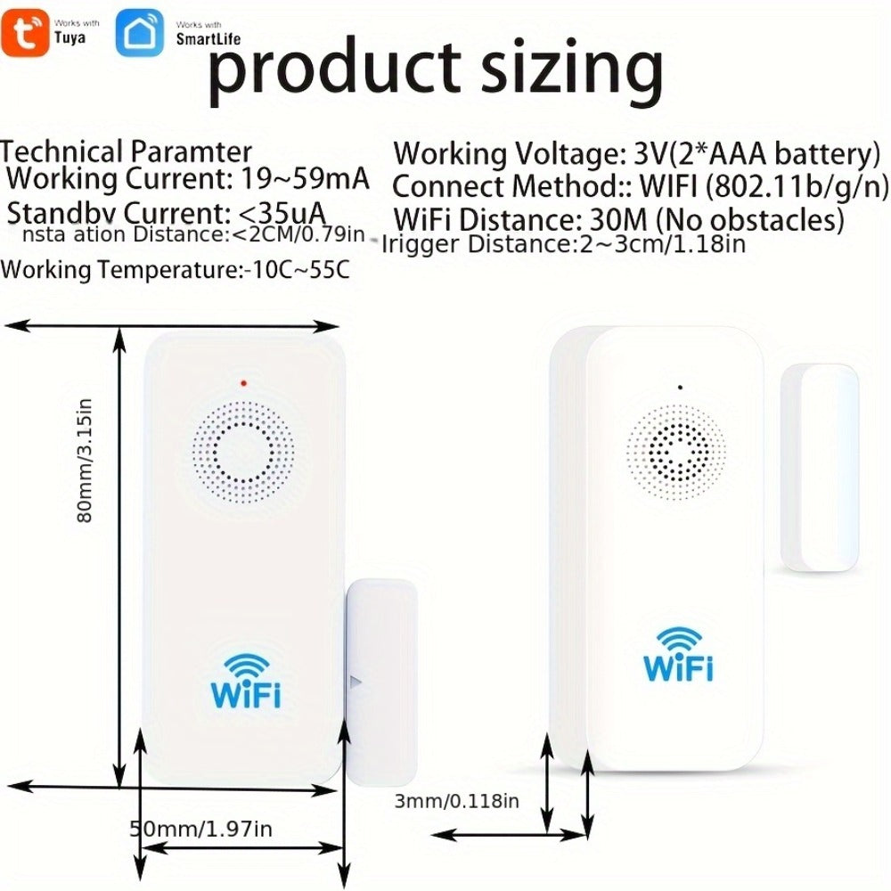 WiFi Door and Window Sensor 4-Pack, Tuya Smart Home Security Alarm System, No Hub Required, App Control