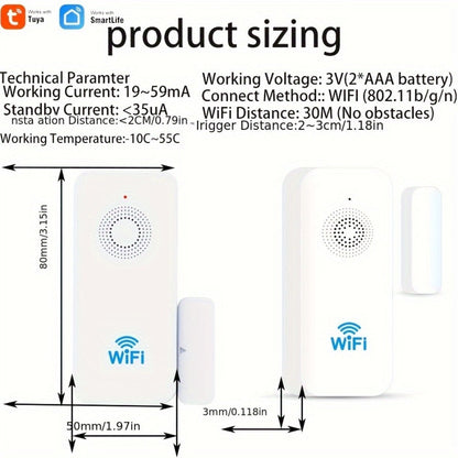 WiFi Door and Window Sensor 4-Pack, Tuya Smart Home Security Alarm System, No Hub Required, App Control