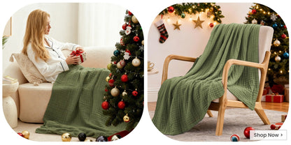 6-Layer Gauze Blanket 100% Muslin, Breathable Cotton Throw for Couch & Bed, All Season Adult Blanket