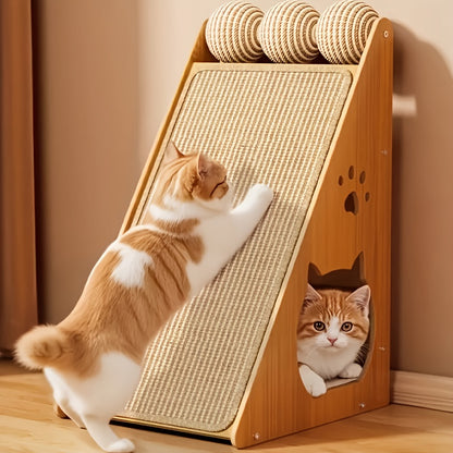 Cat Scratching Board 27 Inch Multi-Functional Sisal Scratcher with Teaser Balls – Wear-Resistant Cat Paw Pads, Furniture Protector