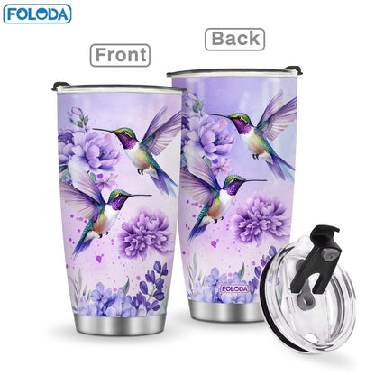 Hummingbird Flower Vacuum Insulated Travel Tumbler 20oz – Gift for Mom Grandma Sister Daughter Birthday Valentine's Day