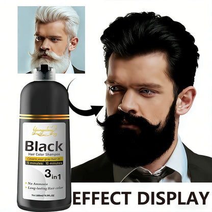Hair Dye Shampoo, YANYUTONG 500ml Black 3-in-1 Pump Bottle for Hair and Beard Color Application