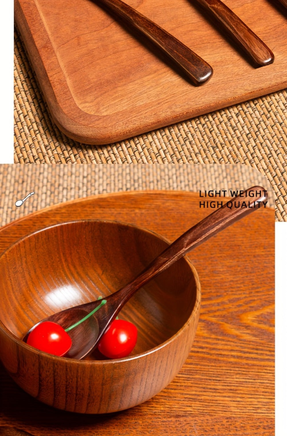 Kitchen Utensils Set of Eight 7.28in Natural Wood Spoons for Coffee, Tea, Dessert and Table Serving
