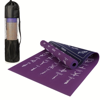 Yoga Mat with 75 Yoga Pose Illustrations & Side Storage Bag – Non-Slip Extra Thick Flexible Durable Exercise Mat for Beginners Men Women
