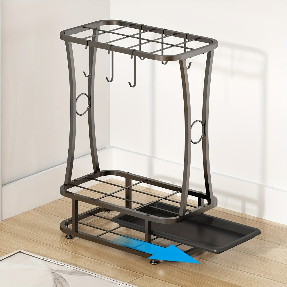 Metal Umbrella Stand with Drip Tray – 4-Tier Freestanding Umbrella Holder, Sleek Polished Finish, Space-Saving Entryway Storage for Home