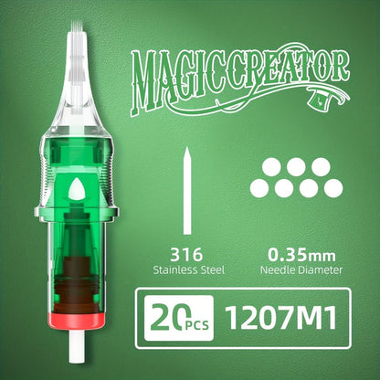 Tattoo Cartridge Needles with MAGICCREATOR Label, 20-Piece Box with 25 RL RS CM M1 Options