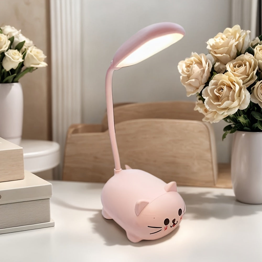 Night Light Mini Animal Desk Lamp with Flexible Neck, USB Rechargeable Power and Five Bunny or Cat Style Options