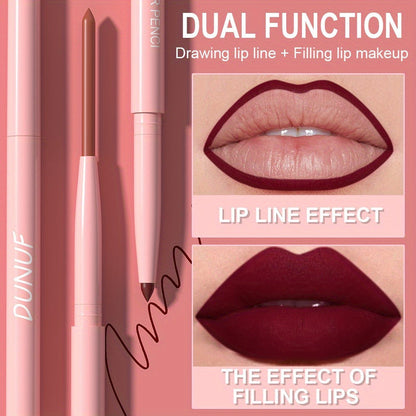 Waterproof Lip Liner Set 12 Pcs 2-in-1 Matte Lipstick Pencil Long Lasting Rich Pigment Smooth Glide Lip Color Kit Nude to Bold Shades
