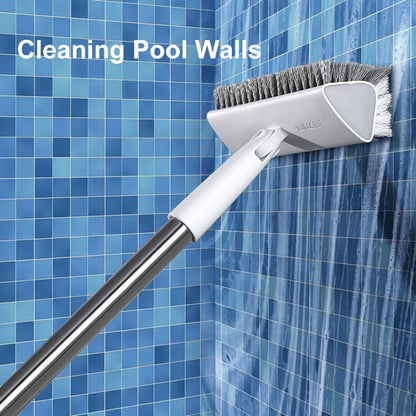 Pool Cleaning Brush with 52.4-Inch Sectional Handle, 9.1-Inch Double-Sided Bristle Head and Corner Edge Profile