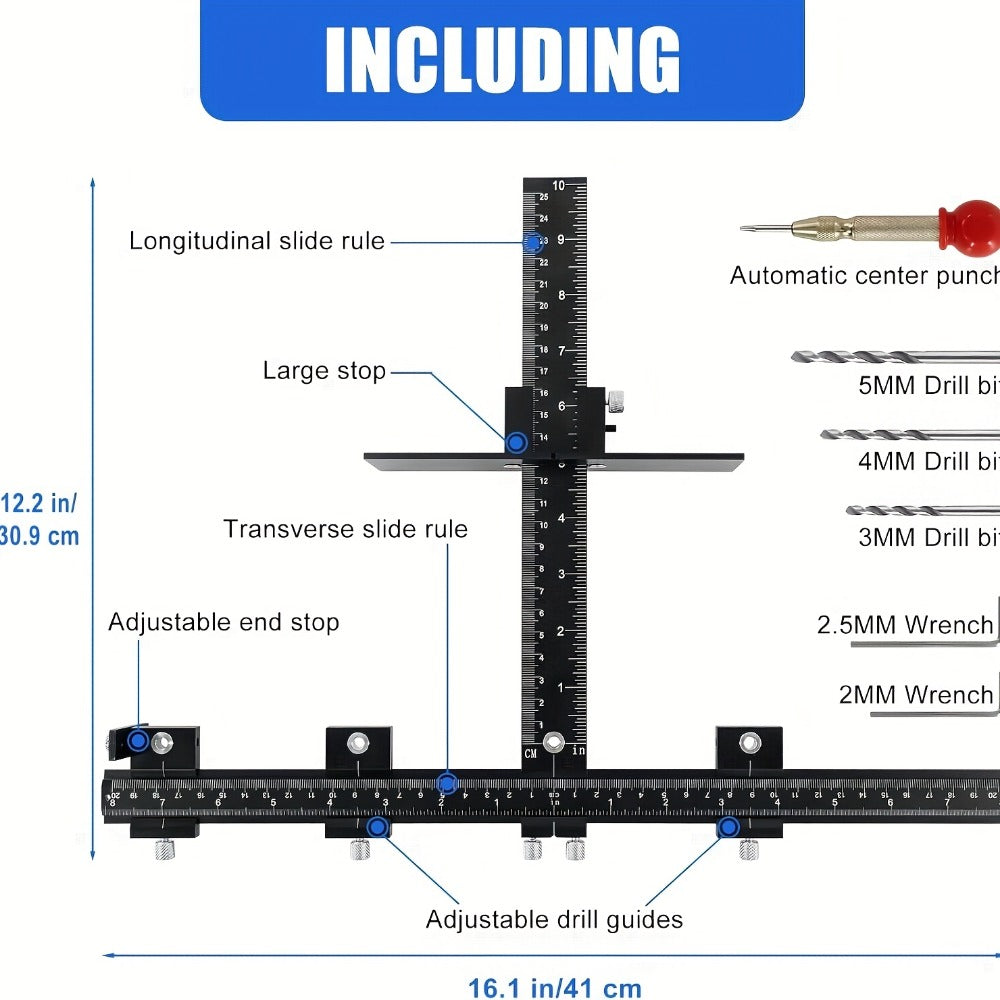 Cabinet Hardware Jig Aluminum Alloy Adjustable Drill Guide Template for Cabinet Door Handle Drawer Pull Installation CNC Precision
