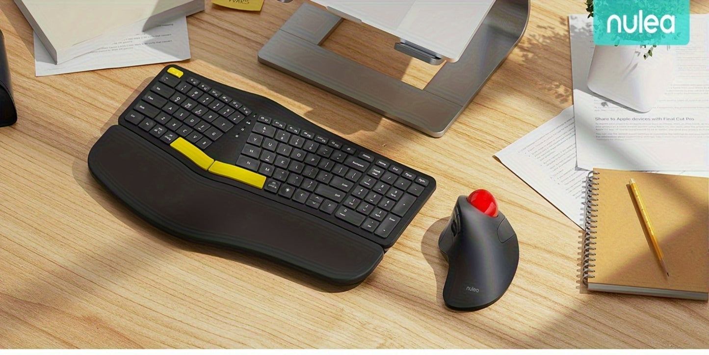 Wireless Trackball Mouse, Rechargeable Bluetooth & 2.4G, 44mm Index Finger Rollerball, 5 DPI Levels