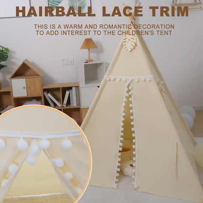 Kids Nordic Style Conical Indoor Play Tent, Teepee Playhouse for Boys & Girls, Beige, No Bottom Pad