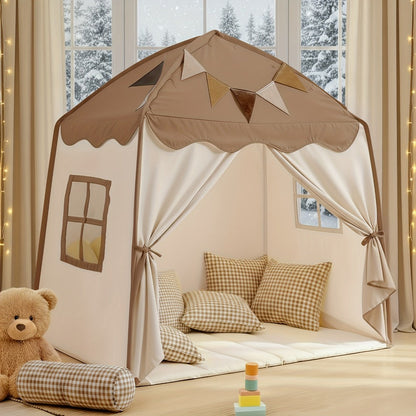 Kids Play Tent with Star Lights & Flags, Extra Large Indoor Outdoor Playhouse with Windows for Reading & Pretend Play