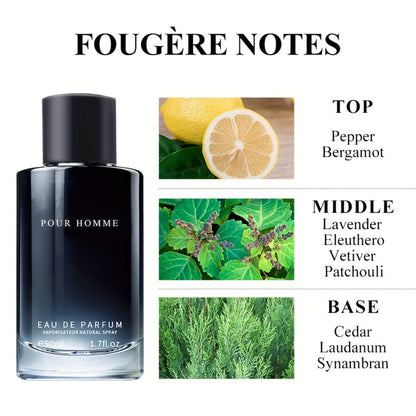 Fougere EDP for Men 2-Piece Set 50ml Pepper Lavender Cedarwood Long Lasting Paraben-Free Aromatic Masculine Eau de Parfum Daily Wear Dating
