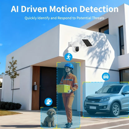 White Solar WiFi Security Camera Set with Two- or Four-Camera Options, Pan-Tilt View and Full-Color Night Vision