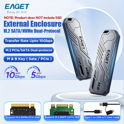SE910D NVMe SSD Enclosure USB-C 10Gbps, Aluminum M.2 PCIe & NGFF SATA External Case, USB 3.2 Gen 2 Type-C Adapter