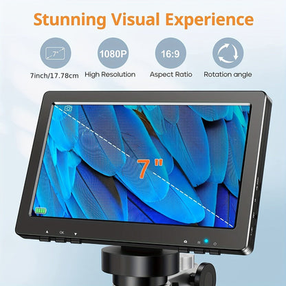 7 Inch LCD Digital Microscope 1200X Magnification, DM9 Coin Microscope 12MP Camera, 8 LED Lights, 32GB Card, Windows Compatible, USB Wired