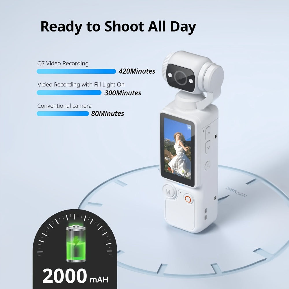 4K Pocket Camera with 180° Rotating Lens, 100MP, 2000mAh Battery & 32GB Card – 1.9" Screen, USB-C Charging, Webcam Function