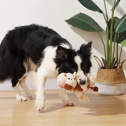 Squeaky Plush Cow Dog Toy with Crinkle Paper – Interactive Tug of War Chew Toy for Small Medium Large Dogs