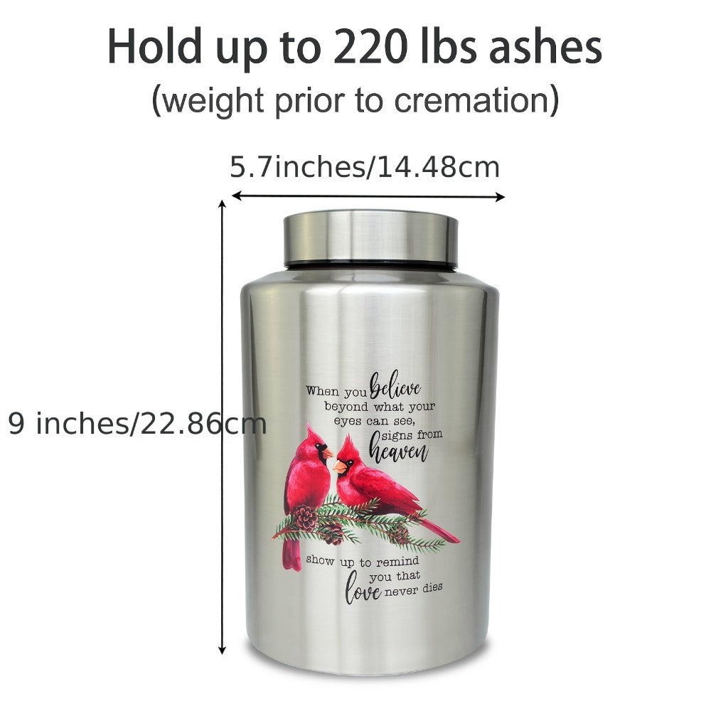Cremation Urns for Human Ashes Large, Stainless Steel Memorial Urn Holds, Decorative Butterfly Cardinal Fairy Design