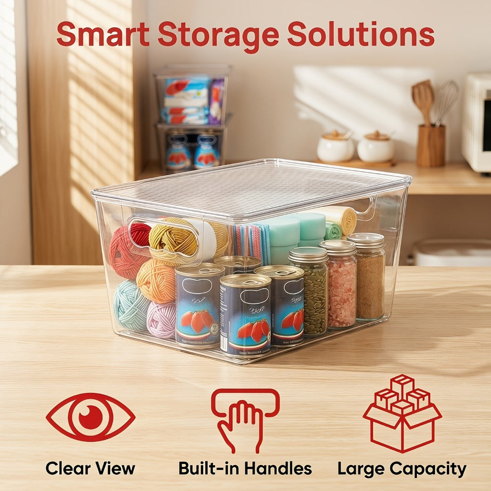 Clear Stackable Storage Bins with Lids 10 Pack – Large Plastic Pantry Organizer Containers with Handle, 11x7.5x6 Inch