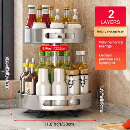 Rotating Spice Rack Double Layer Stainless Steel Countertop Corner Seasoning Storage for Laundry Rooms, Closets and Home Organization