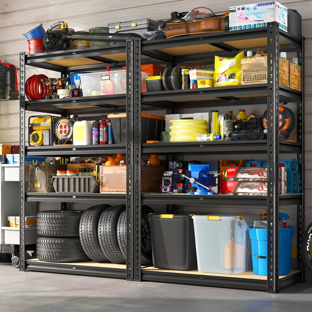 5-Tier Garage Shelving Unit, Metal & Wood Storage Shelves, Adjustable Utility Rack for Garage, Basement