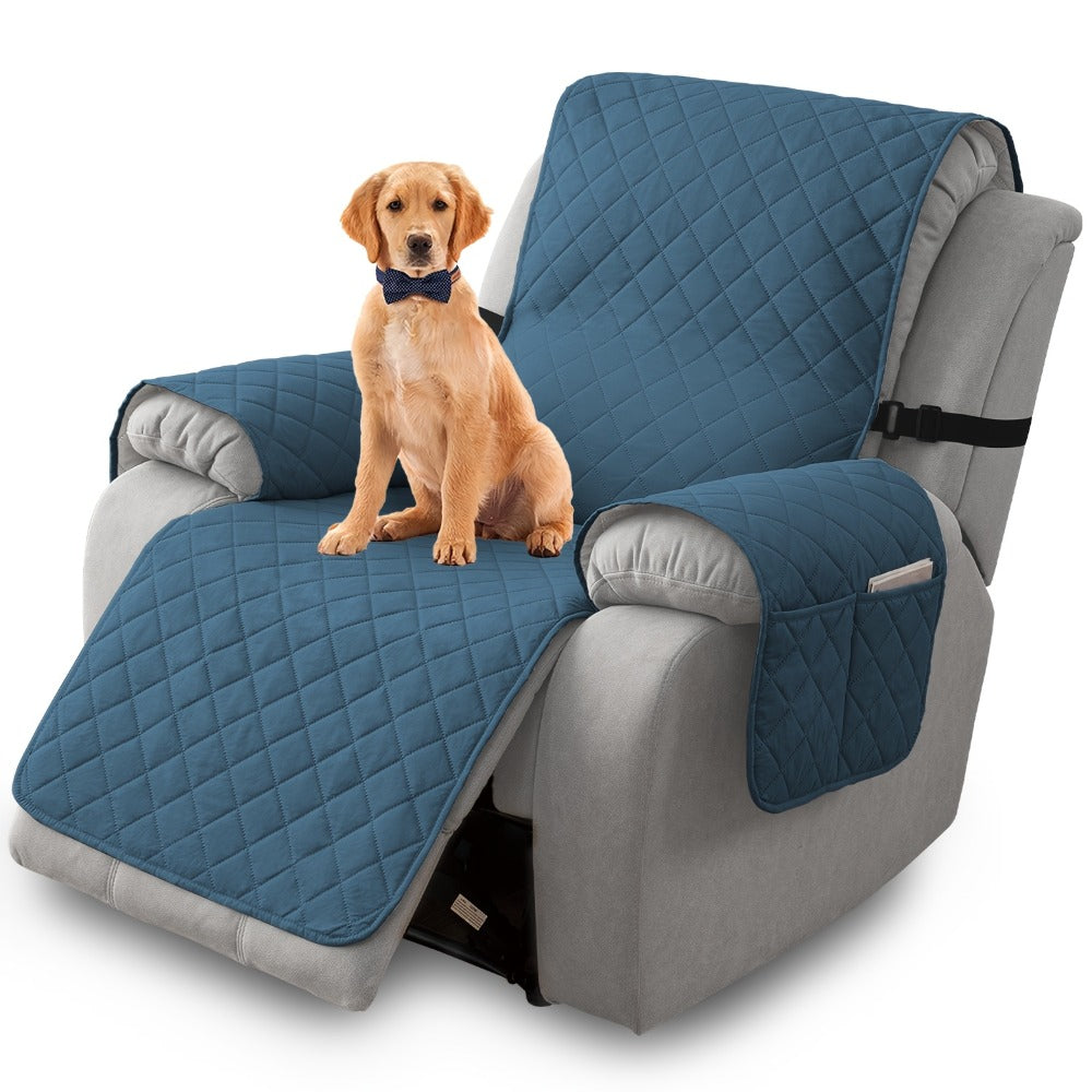 One-Piece Quilted Recliner Chair Cover with Wide Arm Wings, Back Strap and Eight Color Options