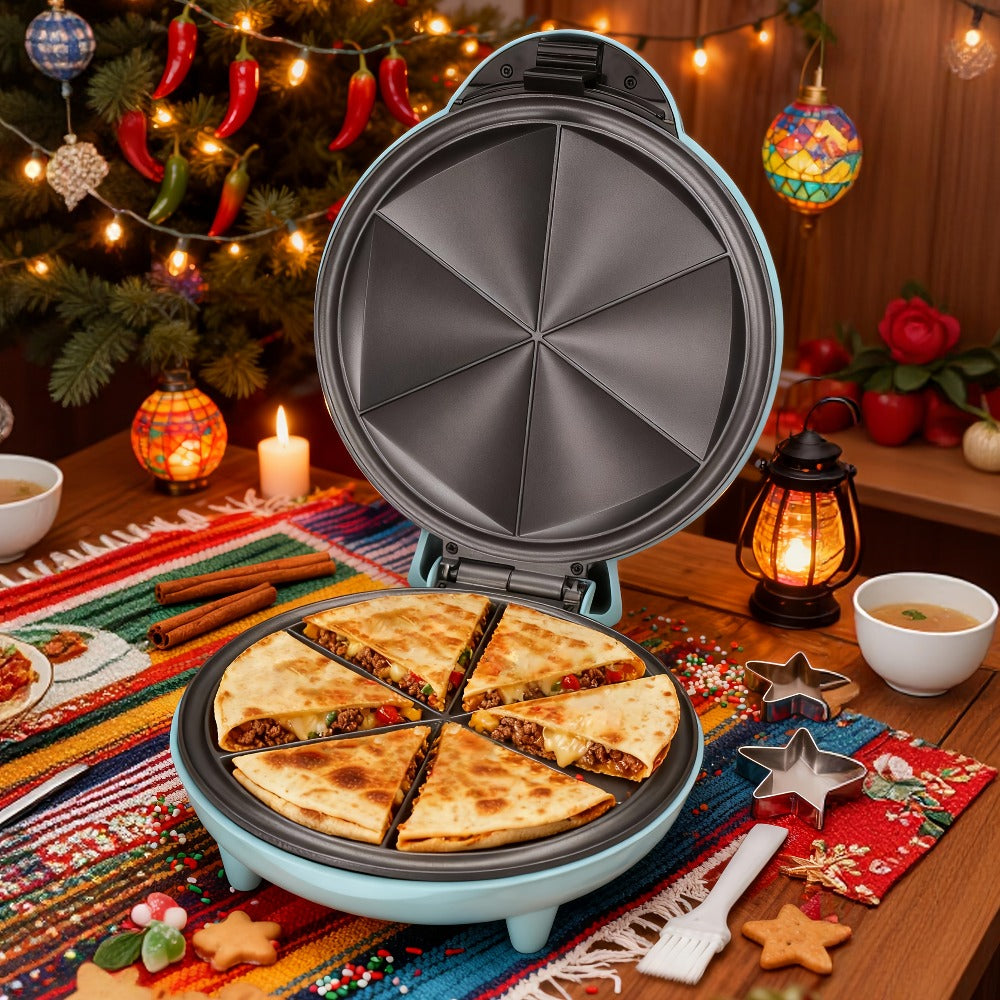 Electric Quesadilla Maker 9.5 Inch, Grilled Cheese Machine, Extra Stuffing, Easy 6-Wedge Slice, Feet