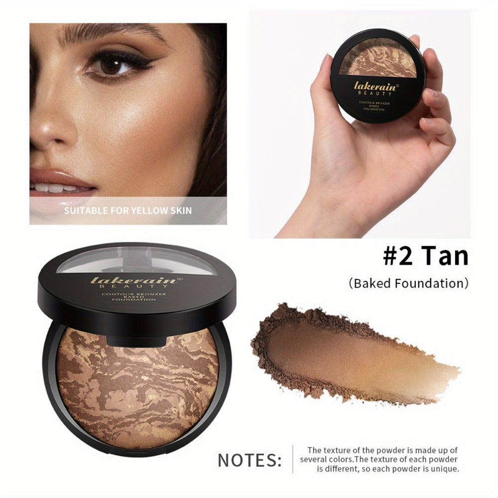 Marble Baked Contour Palette Set 2-Piece Kit with Color Correcting Foundation Powder, for Makeup, Travel and Everyday Vanity Use