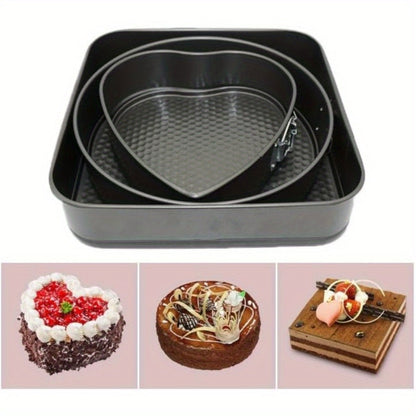 Cake Pan Set 6-Piece with Removable Bottom, Carbon Steel Nonstick Baking Molds in 3 Shapes Square Round Heart