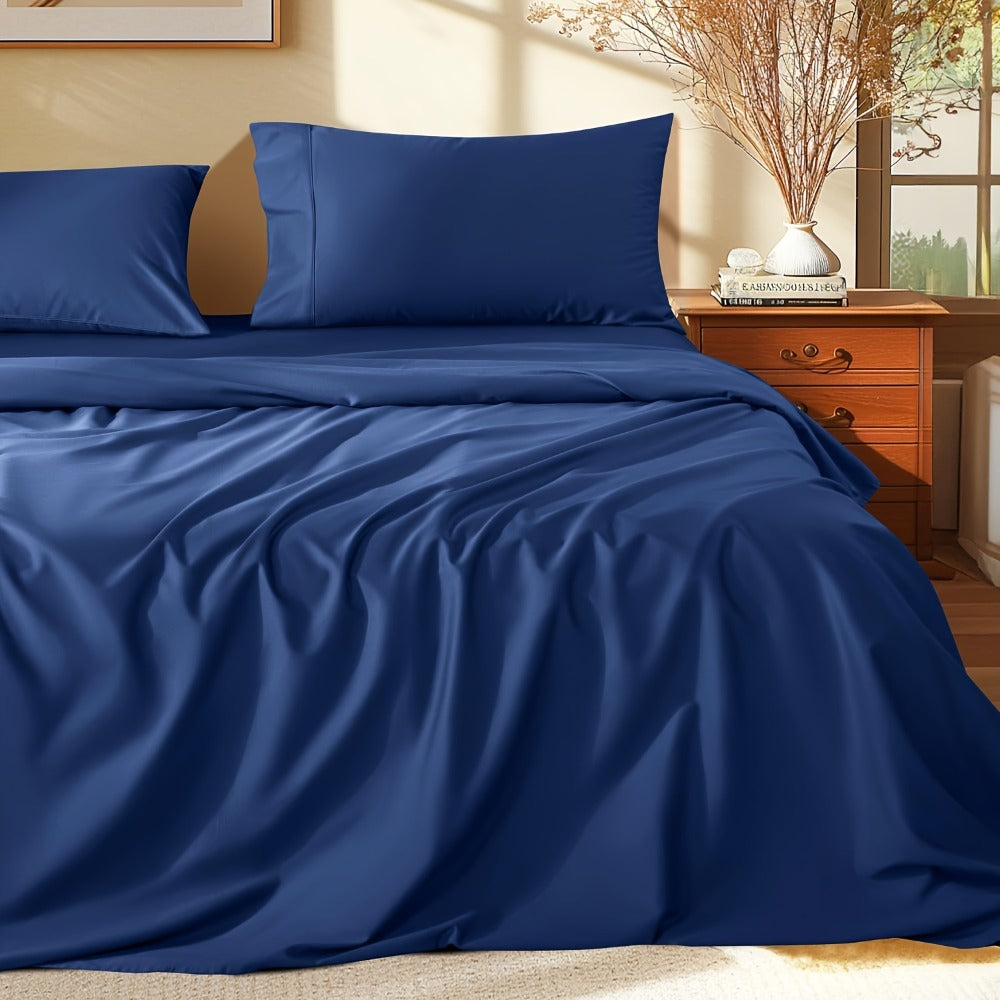 Bed Sheet Set 4-Piece Bamboo-Derived Fabric with Available Extra-Deep Pocket and Eighteen Colors