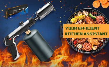 Propane Torch Gun with Safety Lock & One-Touch Max Fire, Adjustable Flame Butane Burner for Searing Steak