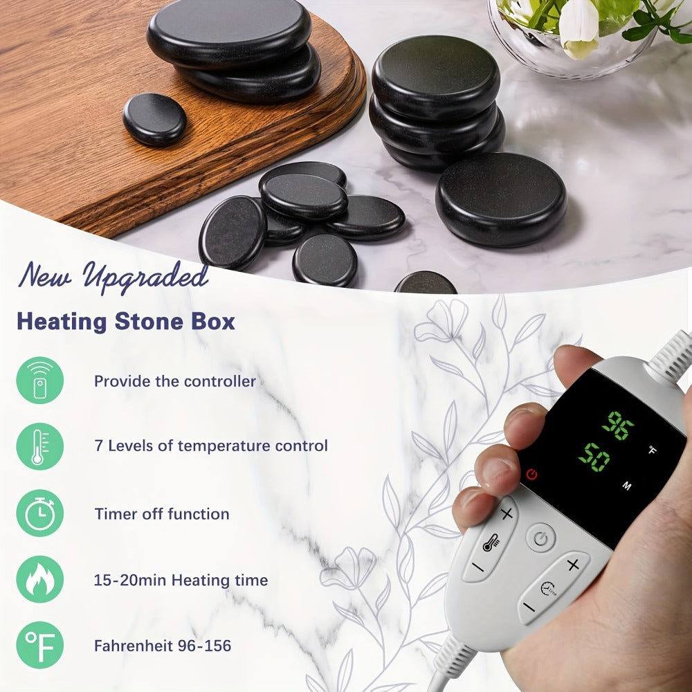 Spa Hot Stone Massage Set with Heater & Temperature Control, 10 Basalt Stones, 2 Size Options, Professional