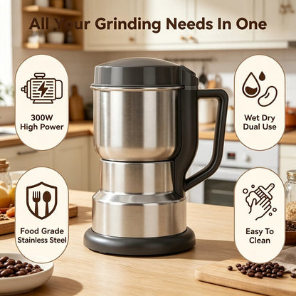 Electric Coffee Grinder 300W 25000RPM, 8-Blade Stainless Steel Spice & Grain Mill for Coffee Beans