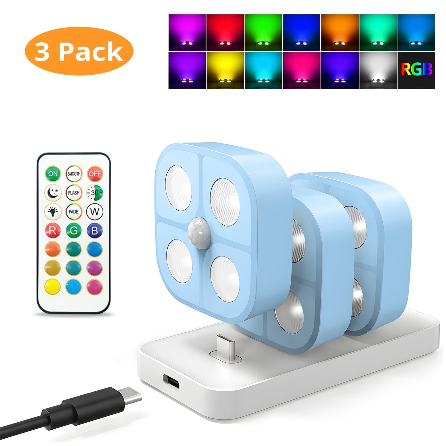 Puck Lights Rechargeable RGB with Charging Station - Motion Sensor Under Cabinet Lighting for Home Cooking, Dining and Outdoor Meals