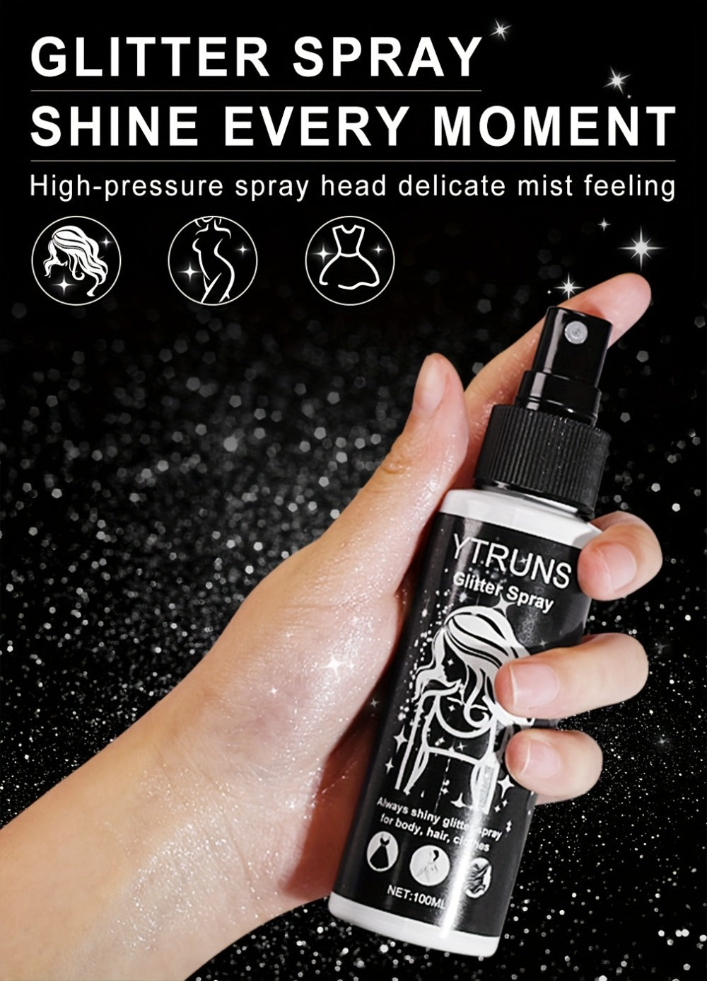 Glitter Spray for Hair & Body Quick Dry Shimmer Spray – High-Gloss Body Glitter for Face Lips Eyes Skin Festival Rave Party Photoshoot