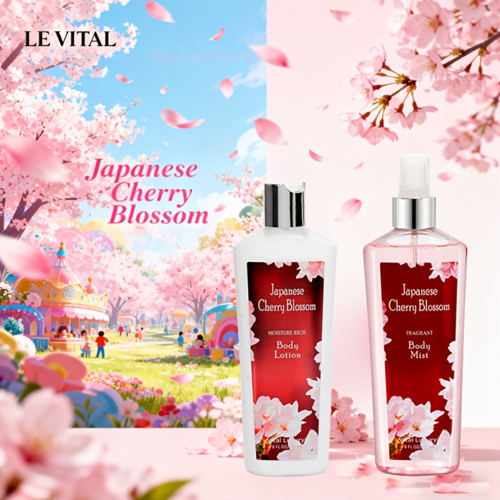 Cherry Blossom Gift Set for Women Body Lotion and Body Mist Japanese Sakura Fragrance Moisturizing Softening Skin Care Set