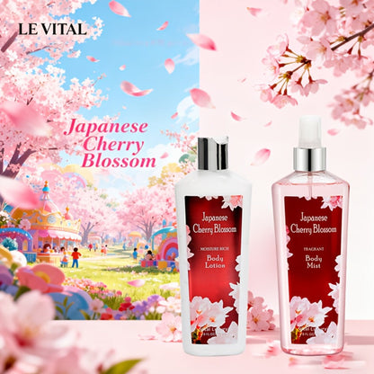 Cherry Blossom Gift Set for Women Body Lotion and Body Mist Japanese Sakura Fragrance Moisturizing Softening Skin Care Set