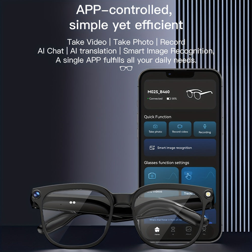 Smart Glasses 8MP Wide-Angle Camera Eyewear with 4K Recording, 4GB Storage and 163-Language Translation